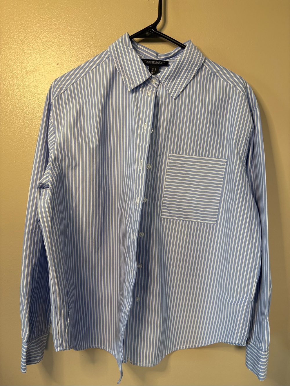 Streetwear Society Blue & White Vertical Stripe Button-Down Shirt